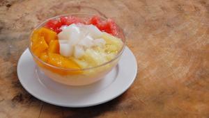 Almond Jelly with Tropical Fruit